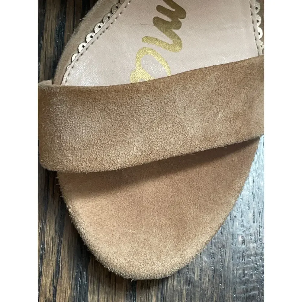 Sam Edelman Tan Suede Neutral Leather Block Heel Ankle Strap Sandals Size 7.5